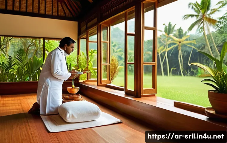 스리랑카 아유르베다 스파 - **Prompt for Ayurveda Consultation:**
    "A serene and wise male Ayurvedic doctor, dressed in tradi...