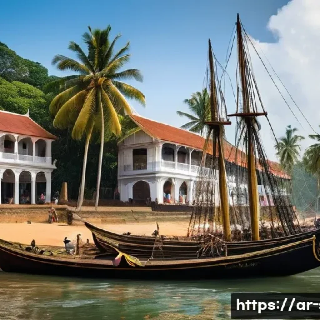 스리랑카 독립 운동 이야기 - **A 17th-century bustling port scene in Ceylon (modern-day Sri Lanka).** Large European sailing ship...
