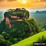 스리랑카의 유적지 지도 - A breathtaking panoramic view of Sigiriya Rock Fortress at sunrise, showcasing the massive ancient r...