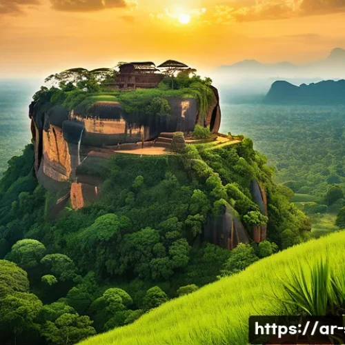 스리랑카의 유적지 지도 - A breathtaking panoramic view of Sigiriya Rock Fortress at sunrise, showcasing the massive ancient r...